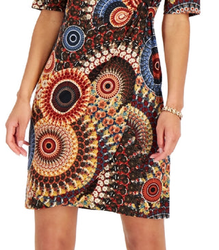 Vestido feminino com estampa e argola lateral, marrom, tamanho 14, pequeno