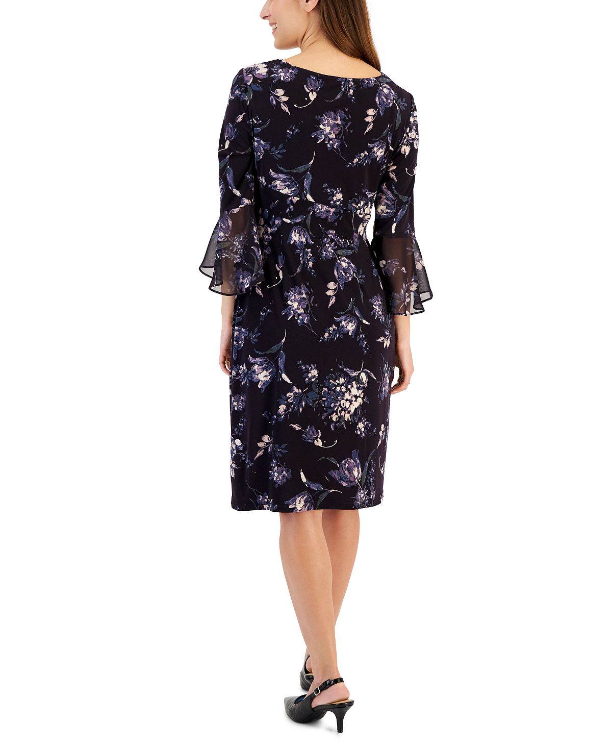 Vestido feminino com aba lateral estampada, roxo, tamanho 4, pequeno