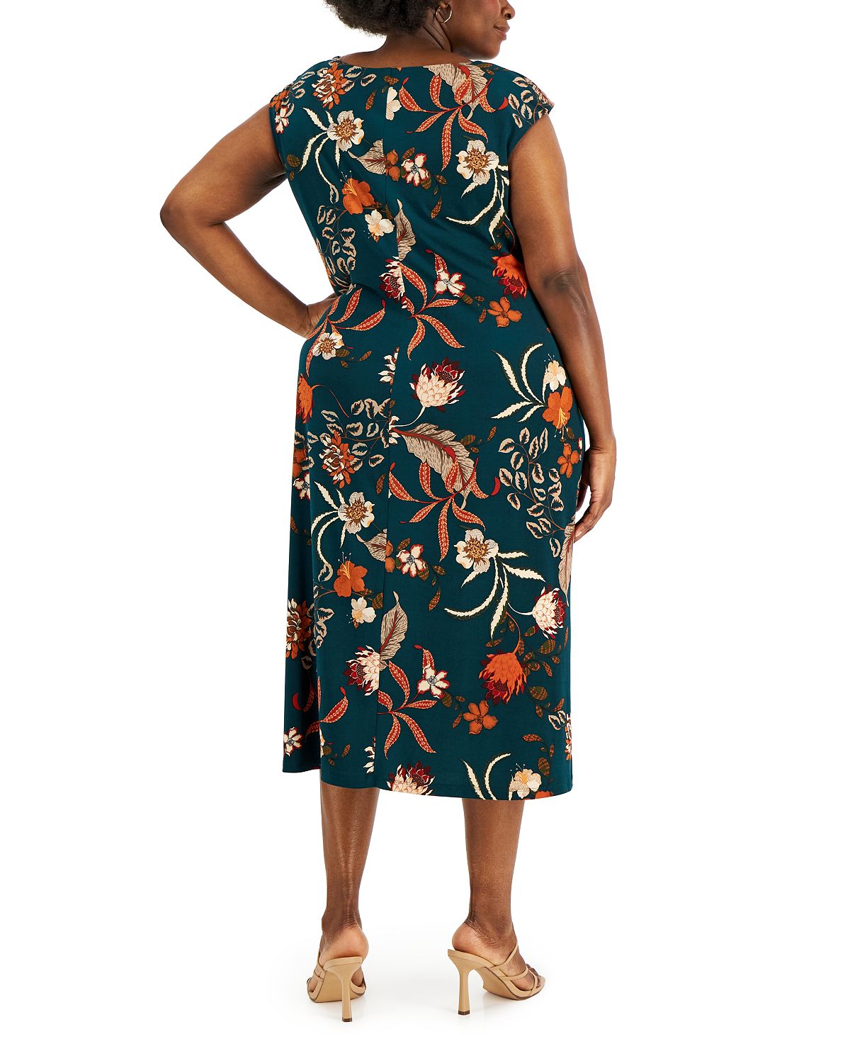 Vestido midi com decote canoa estampado feminino Connected, verde, tamanho 22W