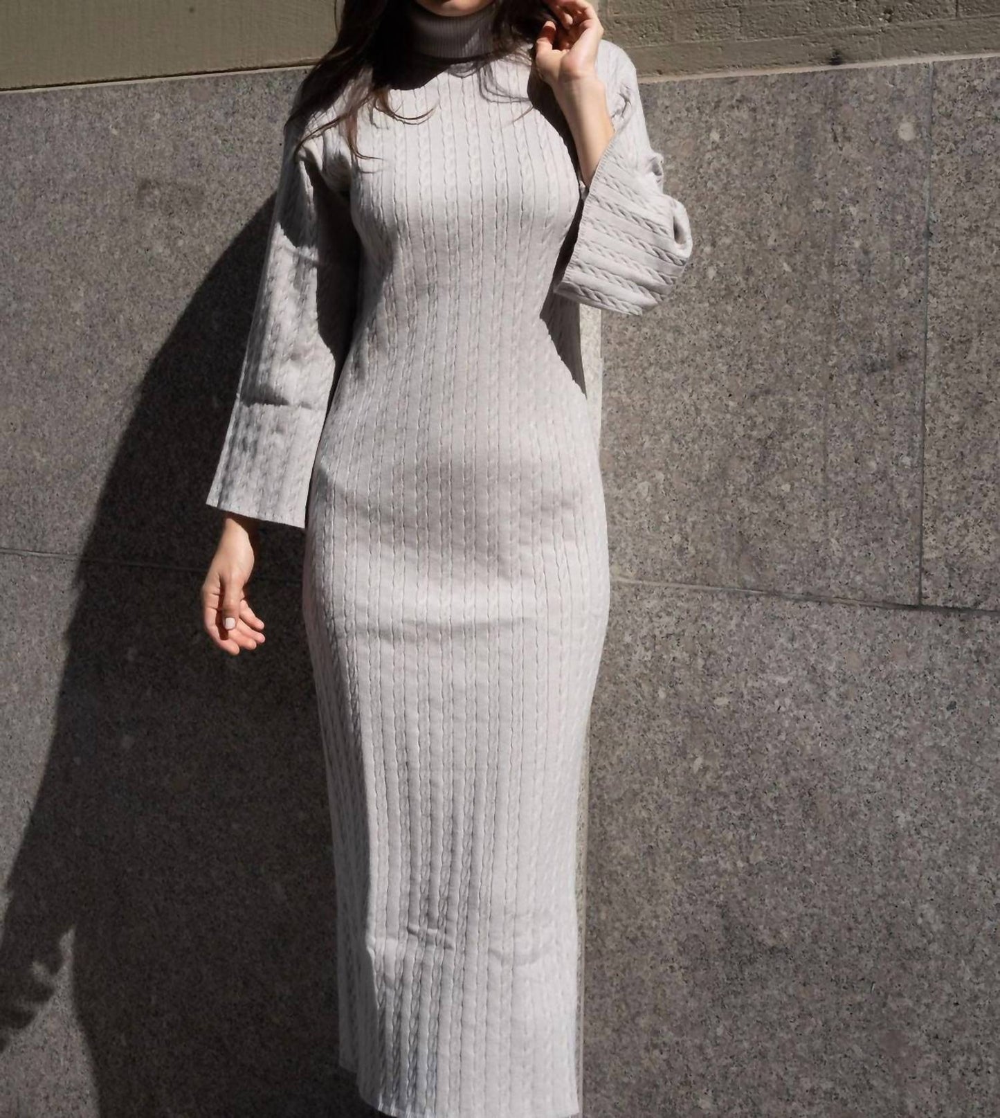 Mima Rosso - Cable Knit Bell Sleeve Dress