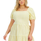 E agora este vestido feminino de algodão em camadas amarelo tamanho 3X