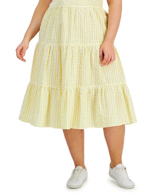 E agora este vestido feminino de algodão em camadas amarelo tamanho 3X