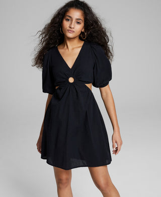 E agora este minivestido feminino de algodão com decote em V, preto, tamanho médio