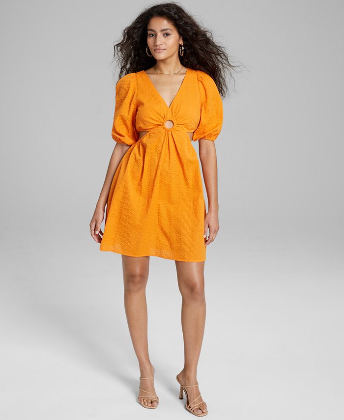 E agora este minivestido feminino de algodão com decote em forma de fechadura, laranja, tamanho P