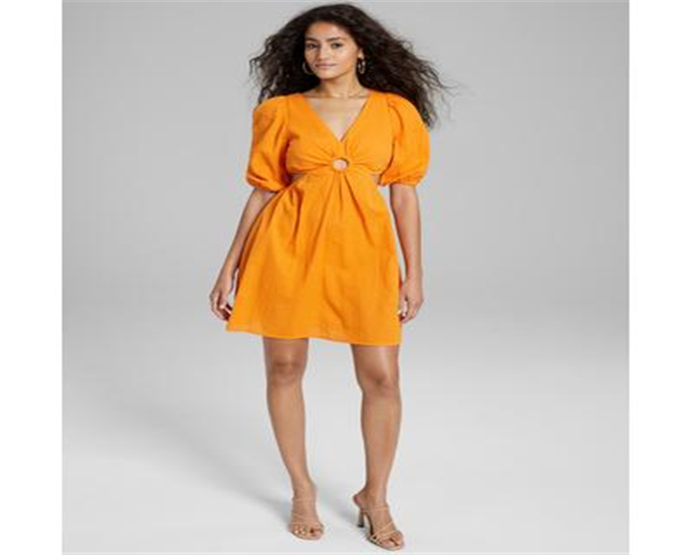 E agora este minivestido feminino de algodão com decote em forma de fechadura, laranja, tamanho P