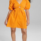 E agora este minivestido feminino de algodão com decote em forma de fechadura, laranja, tamanho P