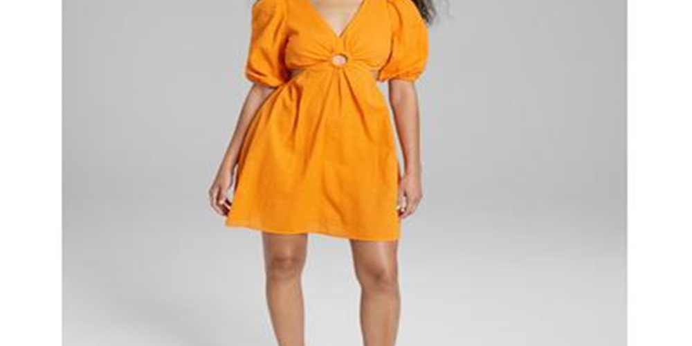 E agora este minivestido feminino de algodão com decote em forma de fechadura, laranja, tamanho P
