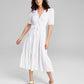 E agora este vestido longo de algodão com decote em V e bolinhas, tamanho X-G, branco