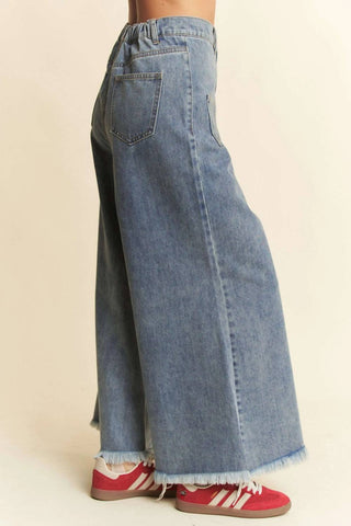 Trendsi - Davi & Dani Patch Pocket Wide Leg Culotte Jeans