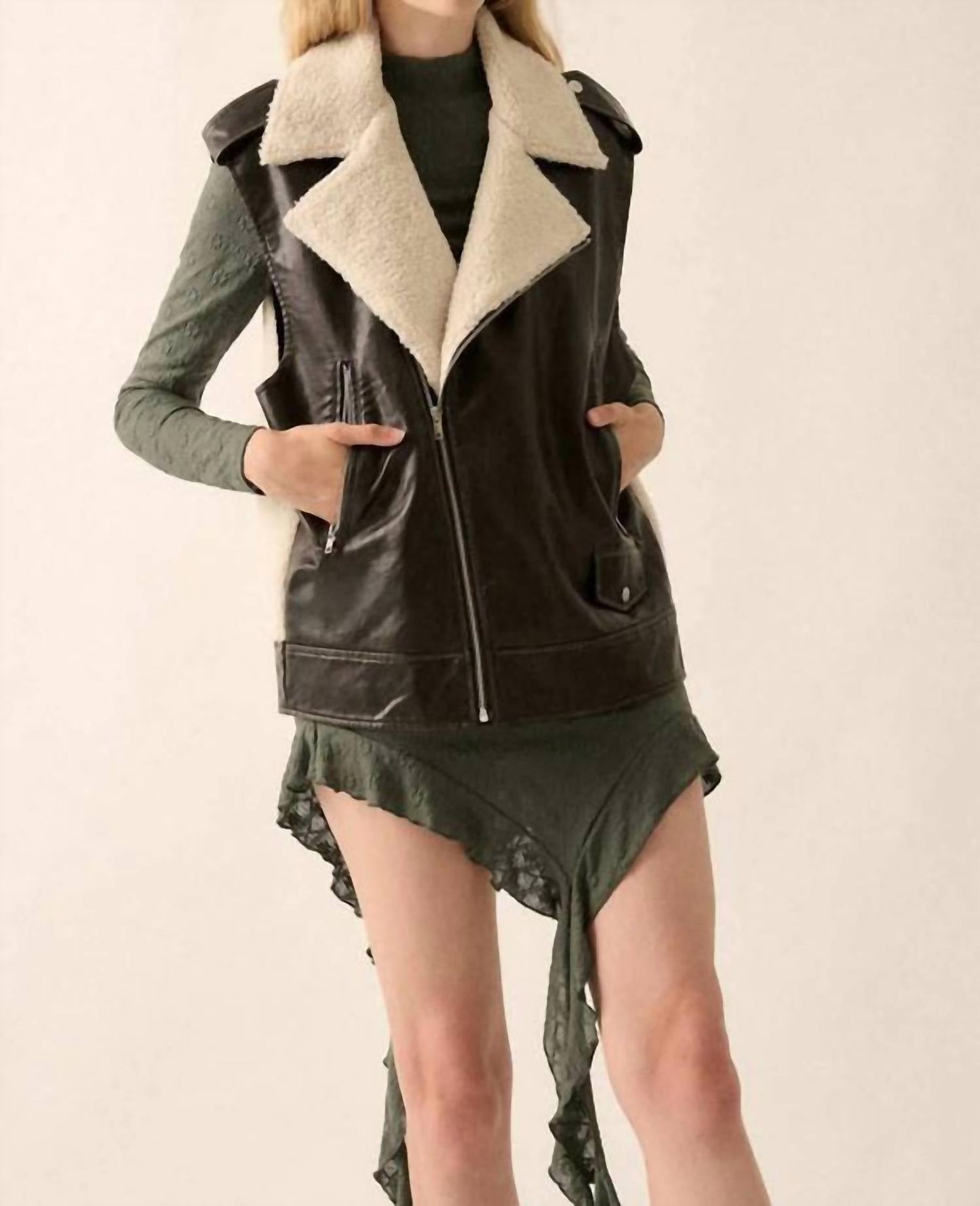 Promesa - Vegan Leather And Fleece Zip-up Motorcycle Vest
