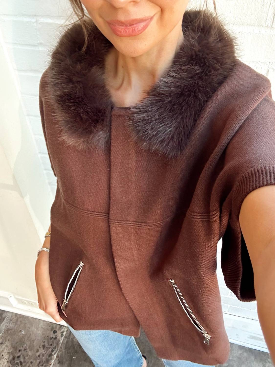 Dolce Cabo - Faux Fur Trim Cardigan