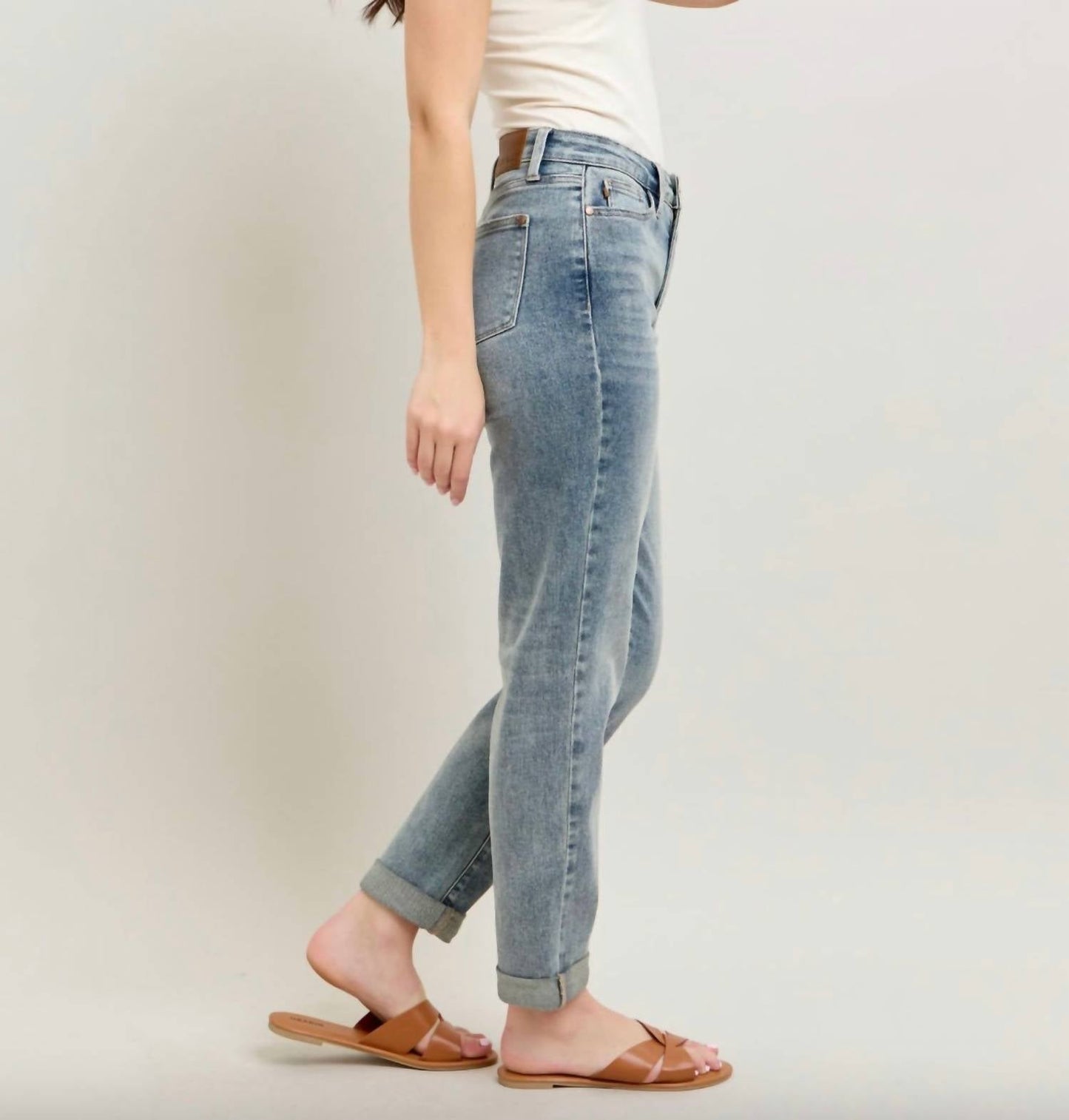 Judy Blue - High Waist Double Roll Cuff Boyfriend Jeans