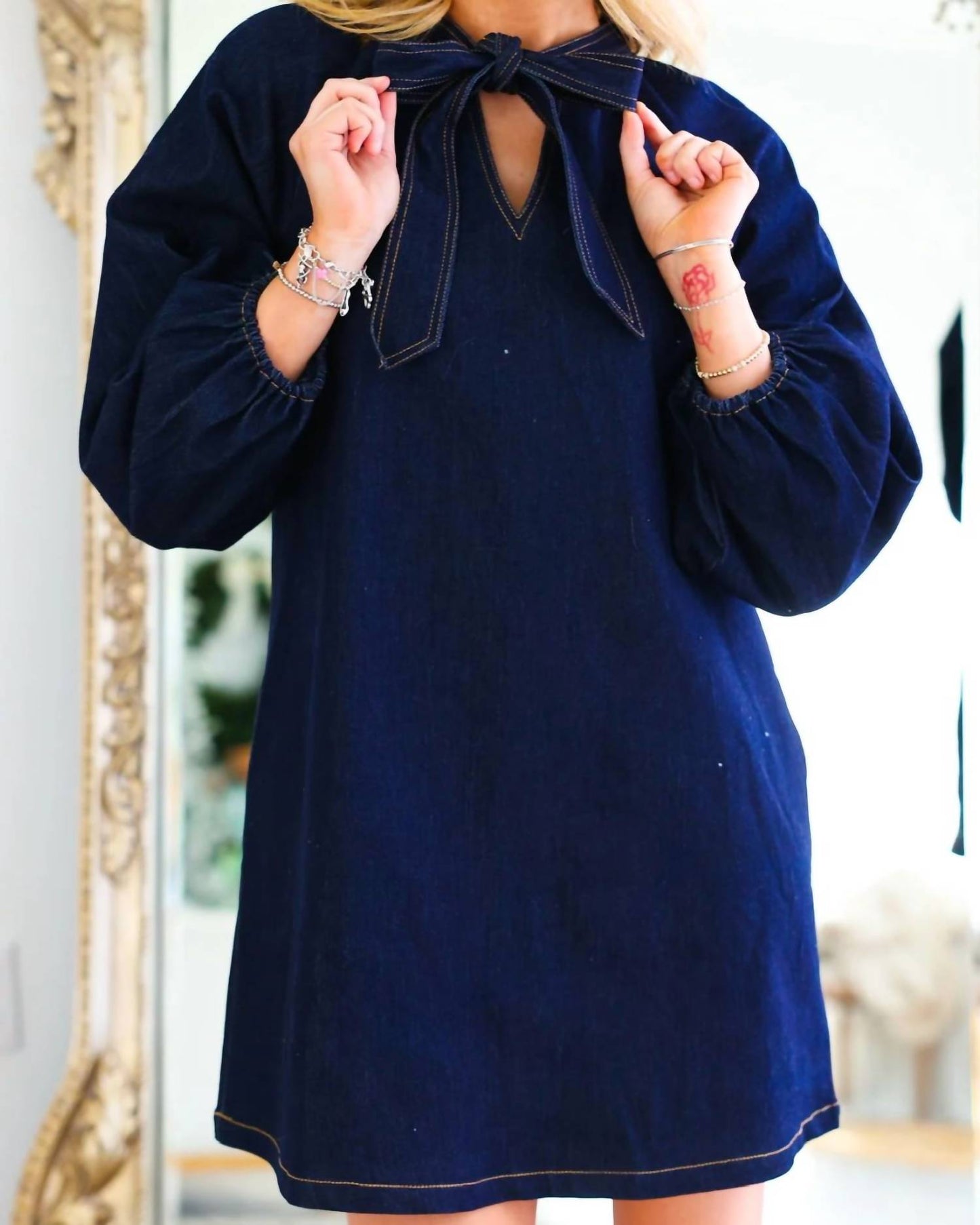 Able - Bow Tie Collar Long Sleeve Dress