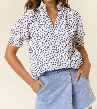 Doe And Rae - Dot Print Short Sleeve Blouse
