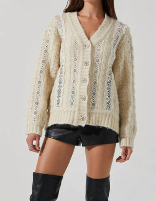 Astr - Nesmarie Lace Embellished Cardigan