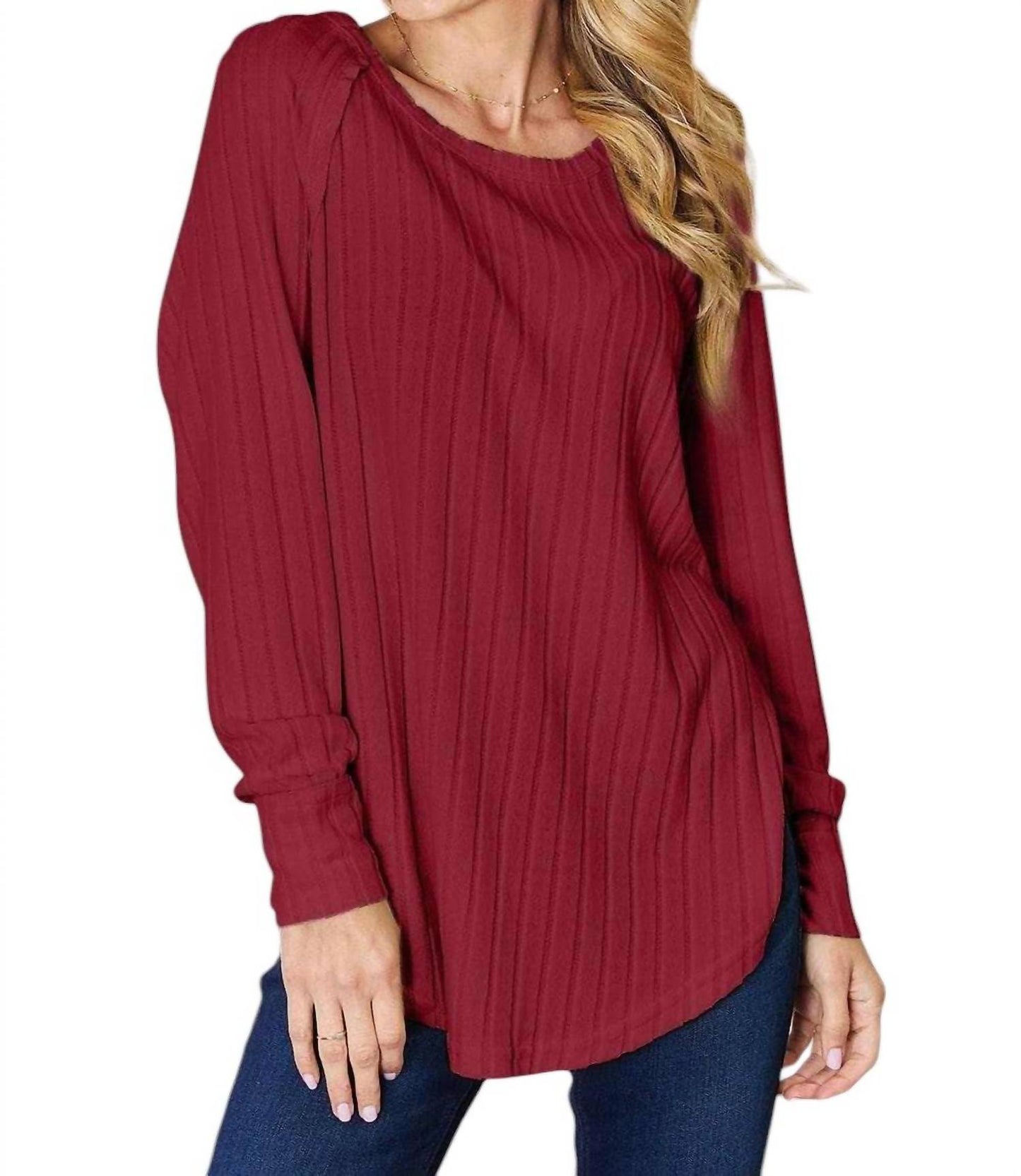 Basic Bae - Chic Ribbed Round Neck Slit Tee