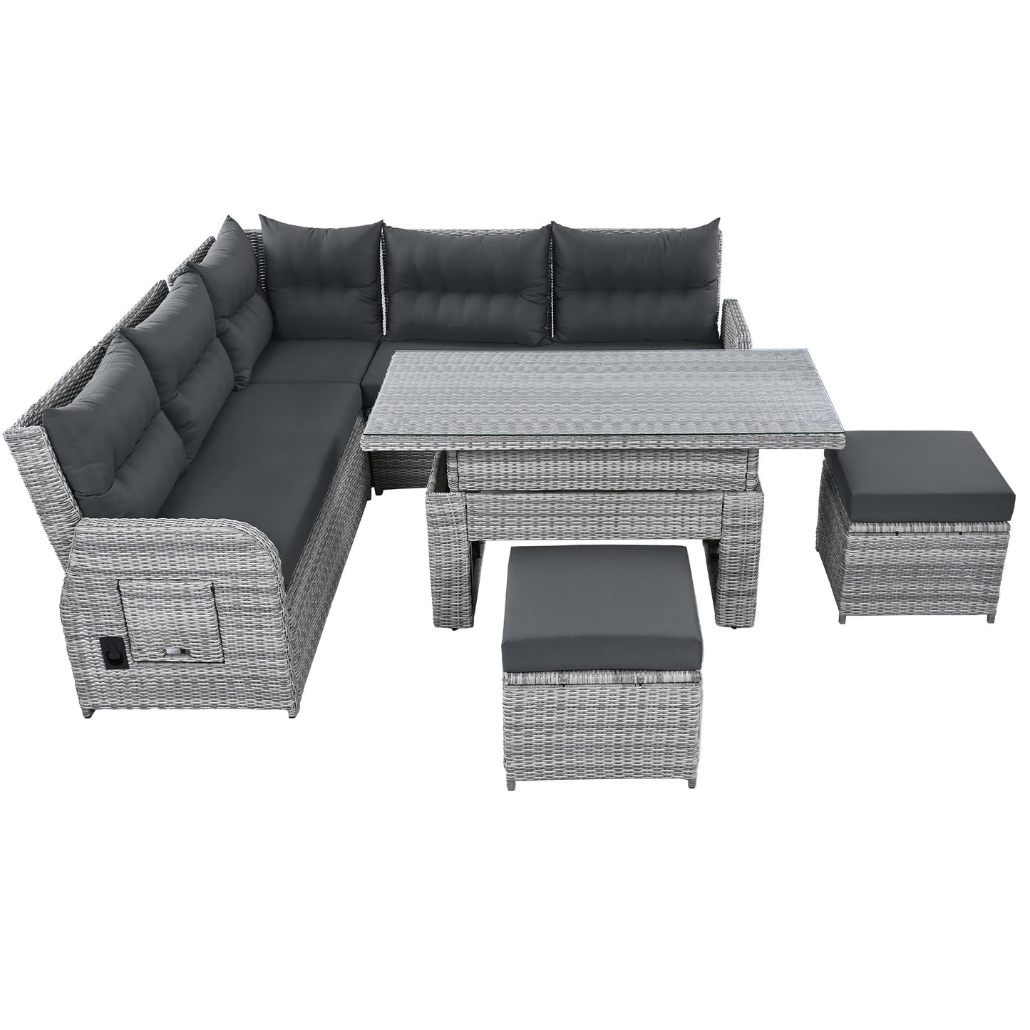 Outdoor Furniture Set Patio Rattan with Recliners and Tables