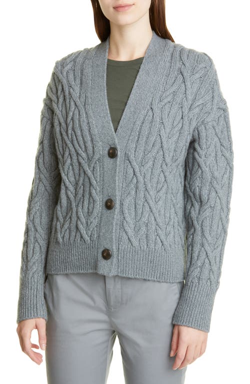 Vince Interlocking Cable Cardigan in Light Slate/Tide Pool, Size Large