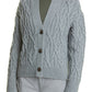 Vince Interlocking Cable Cardigan in Light Slate/Tide Pool, Size X-Large