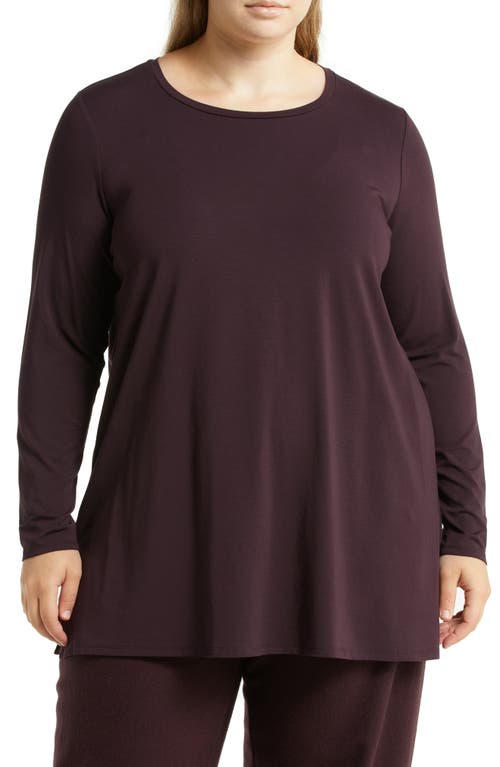 Eileen Fisher Crewneck Long Sleeve Tunic Top in Cassis, Size 2X