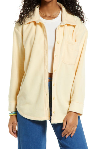 Iets Frans Women's Fleece Shacket in Stone, Size Large