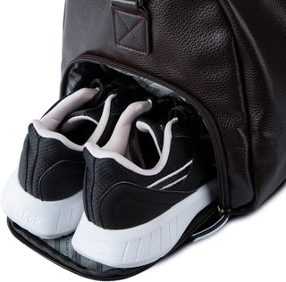 17.7 inch Gym Duffle Leather Bag with Shoe Compartment for Sports Travel - Adjustable Shoulder Strap, Weekender Travel Overnight Bag for Men