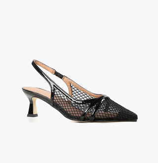 All Black - Salto alto feminino com tira nas costas e salto gatinho