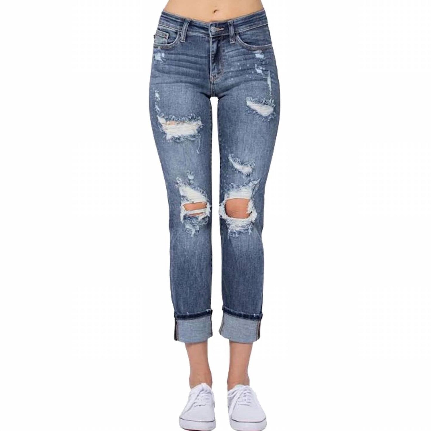Judy Blue - Mid Rise Cuffed Boyfriend Fit Jeans