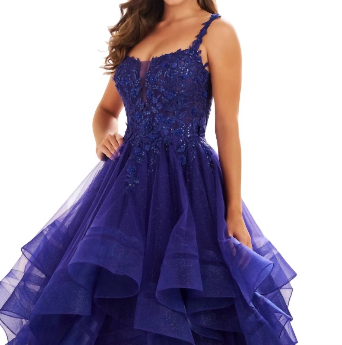 Ellie Wilde - Glitter Tulle Ball Gown With Lace Appliques