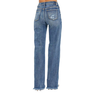 Risen - Calça Jeans Longa e Reta de Cintura Alta