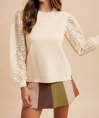 Anniewear - Mixed Media Mock Neck Sweater