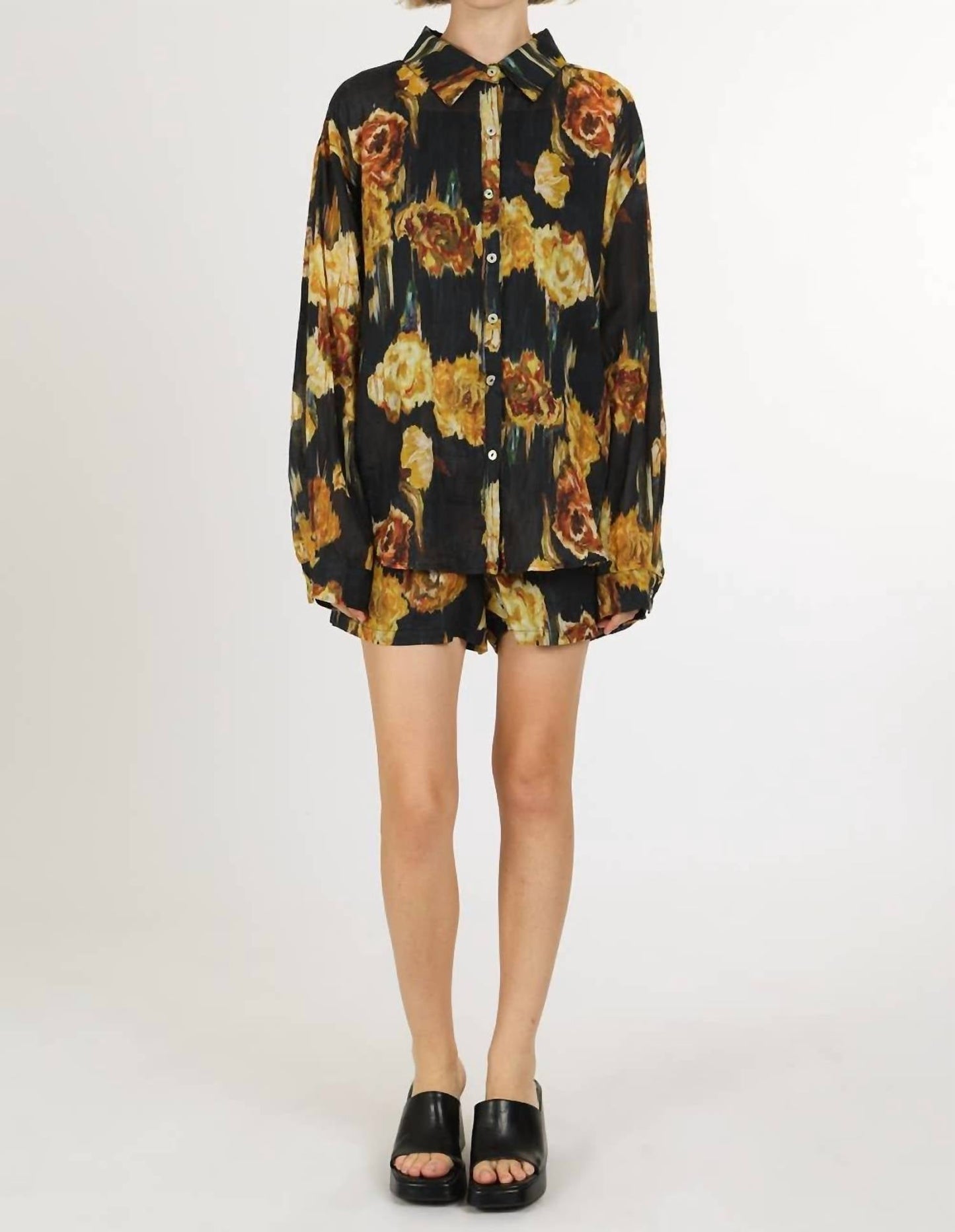 Beulahstyle - Suri Abstract Floral Shirt And Shorts Set