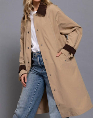 Active Usa - Contrast Collar Long Trench Coat