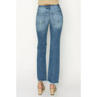 Risen - Calça jeans bootcut com cintura média e bainha desfiada