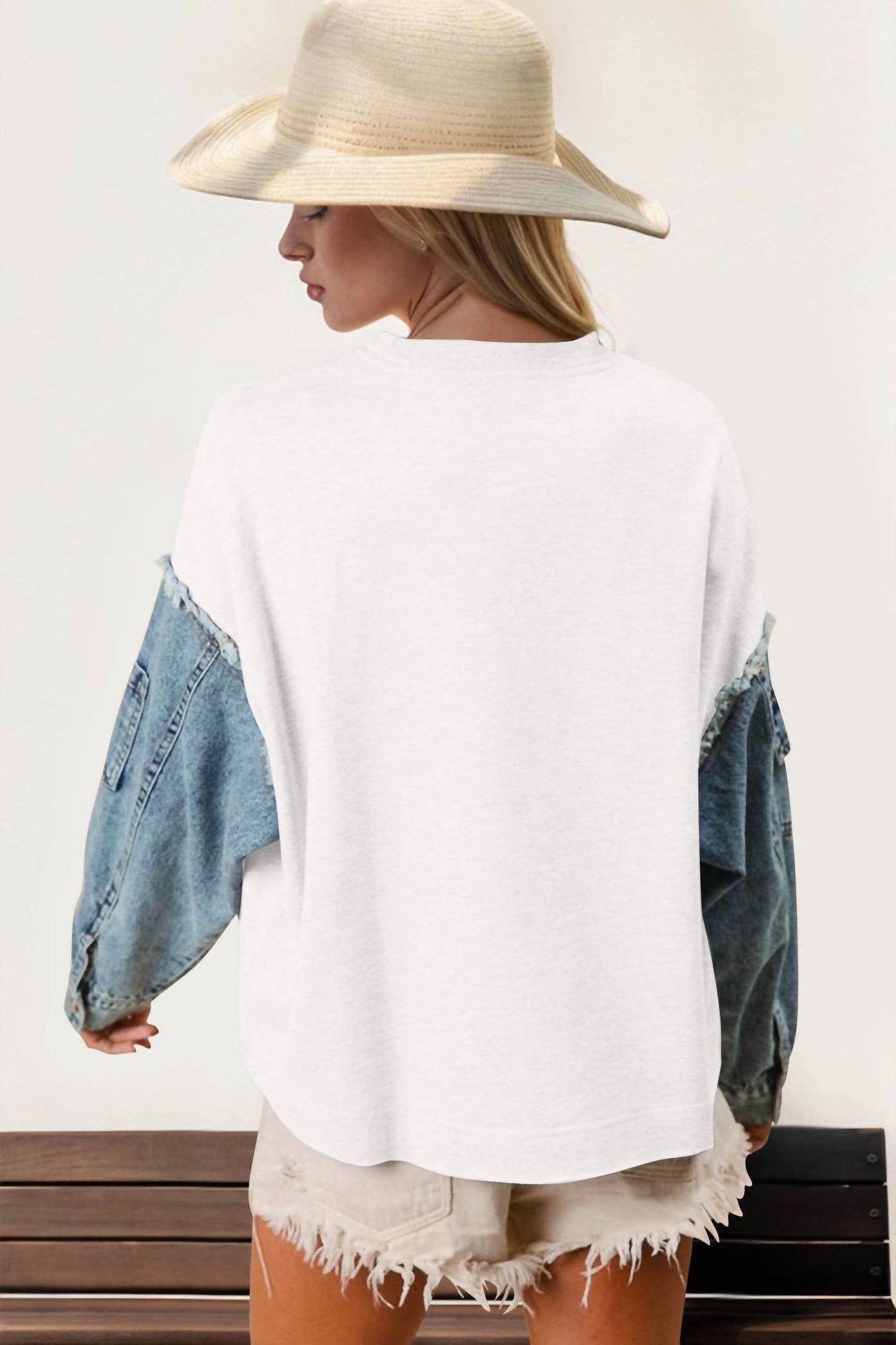 Double Take - Raw Edge Star Contrast Sweatshirt