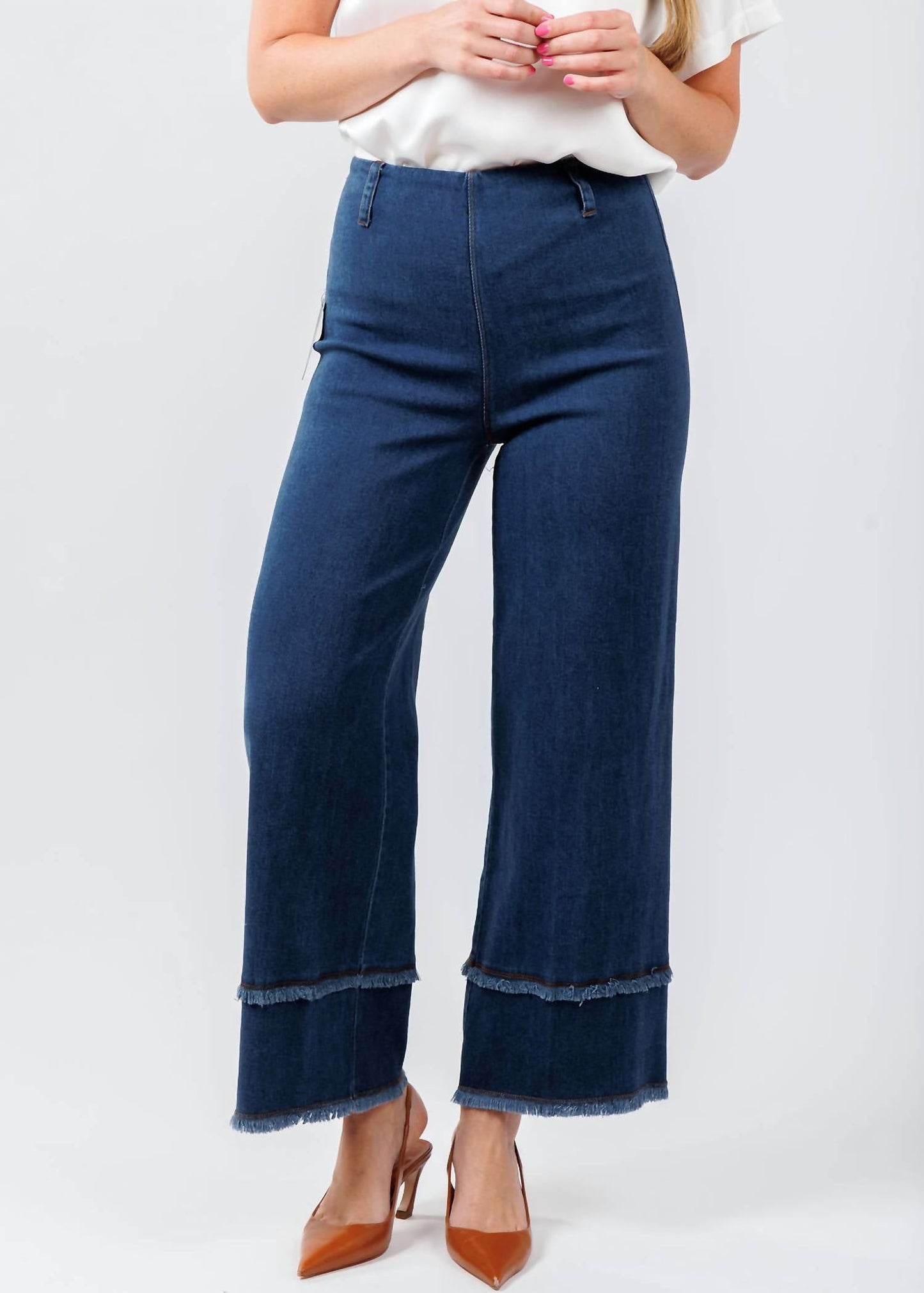 Lysse - Women's Fringe Wide Leg Crop Denim Pants