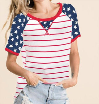 Bibi - Camiseta listrada de malha com estampa de estrelas