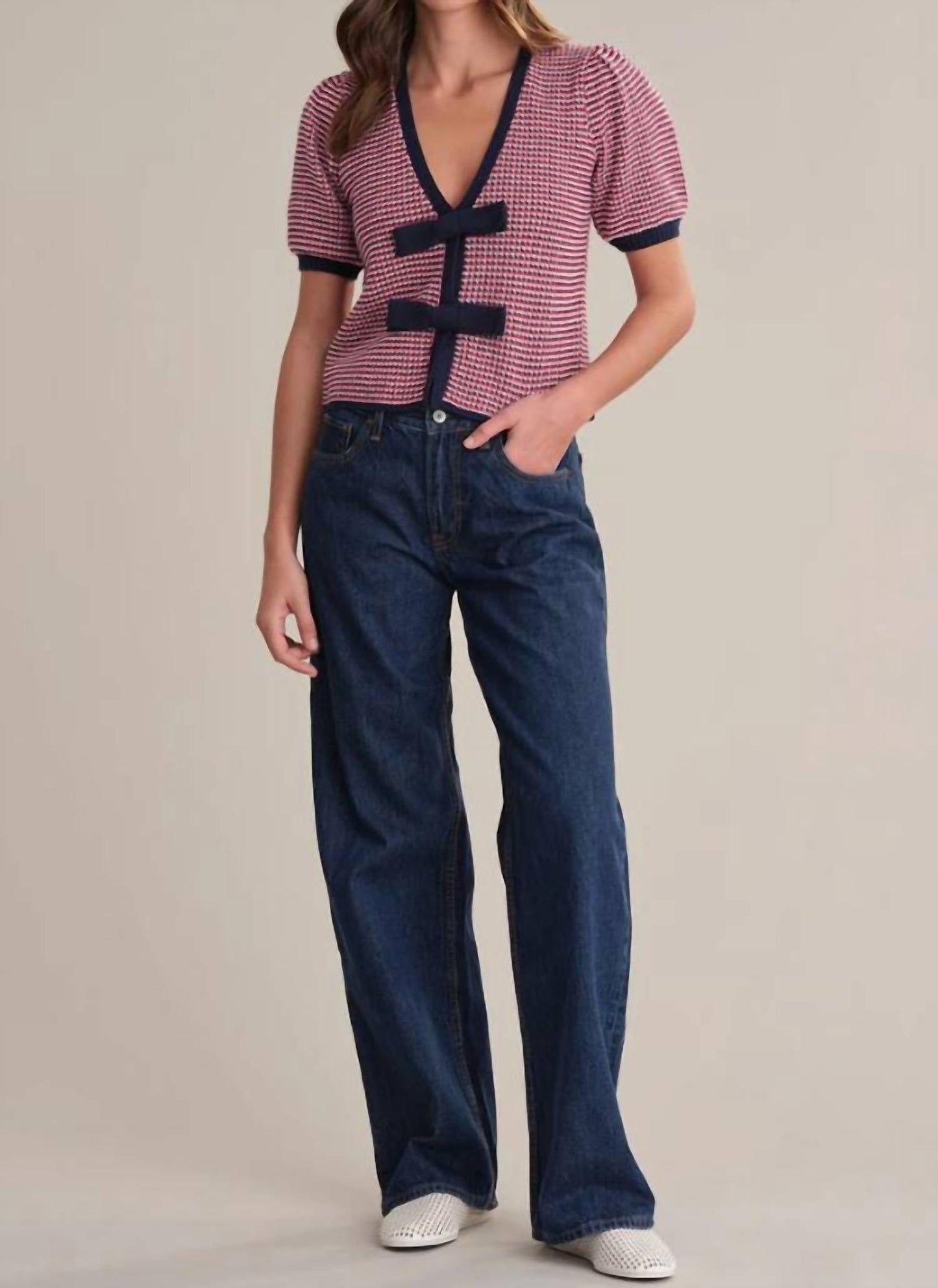 525 America - Elaine Puff Sleeve Tie Front Cardigan