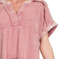 Zenana - Washed Double Gauze Raw Edge V-neck Dress