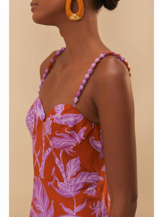 Farm Rio - Tropical Swing Mix Sweetheart Cotton Midi Dress
