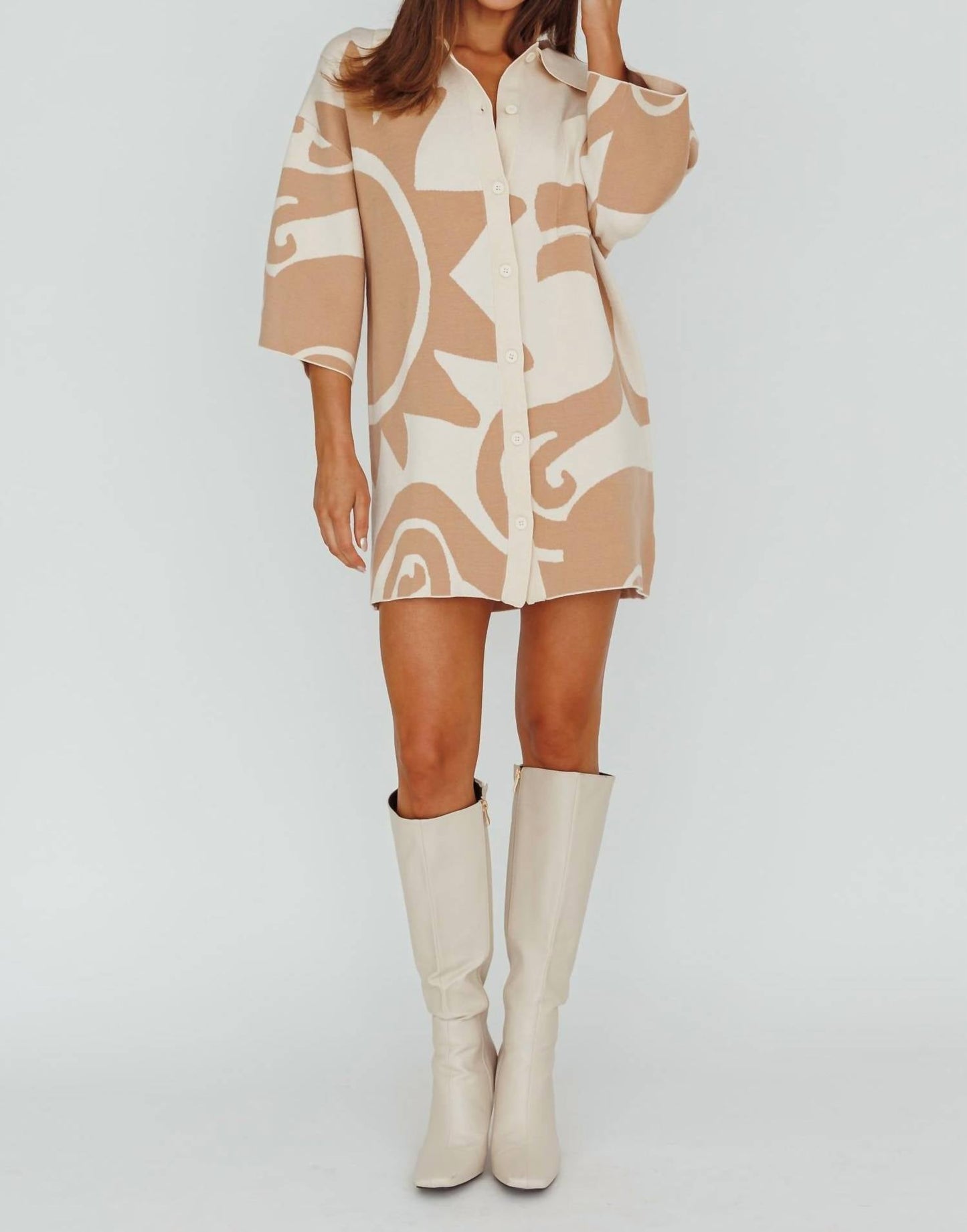 Moda Borboleta - Button Up Knit Shirt Dress