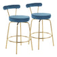 Rhonda Glam Counter Stool in Gold Metal and Blue Velvet - Set of 2
