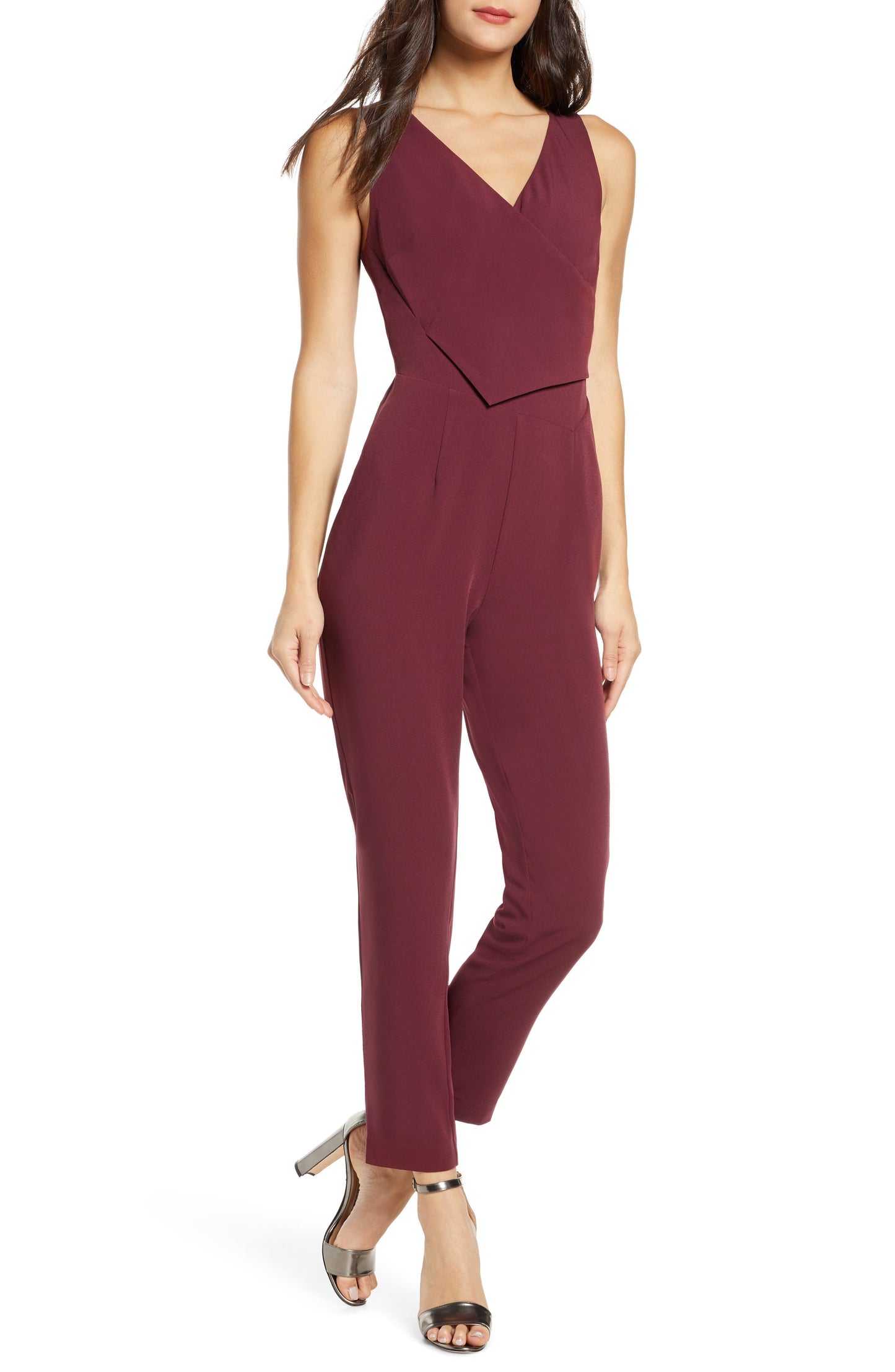 Women's Ali & Jay Sleeveless Slim Leg Asymmetrical Jumpsuit, Size Small - Red