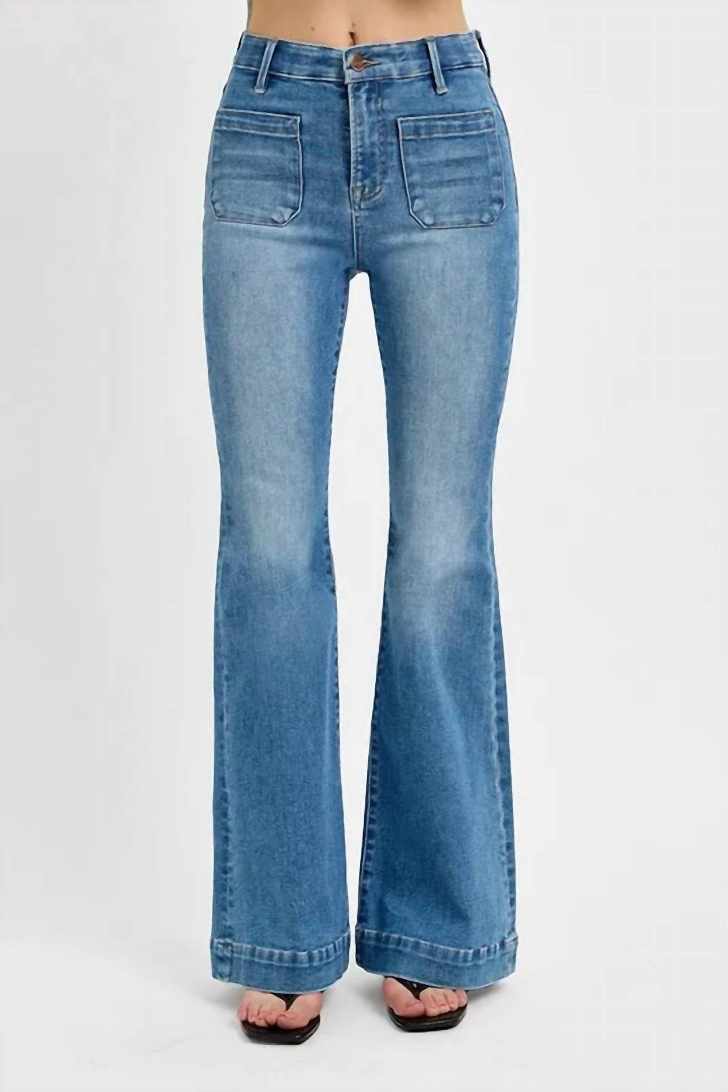 Risen - Full Size Front Patch Pocket Flare Jeans Plus Size