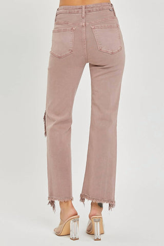 Risen - High Rise Knee Distressed Straight Jean