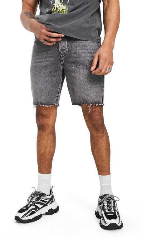 Topman Men's Slim Fit Denim Shorts in Grey, Size 32