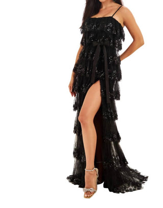 Ellie Wilde - Embroidered Tulle Tiered Ruffles Prom Dress