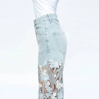 Bayeas - High Rise Wide Leg Jeans with Lace Spliced