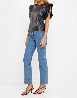 English Factory - Leather Ruffle Top