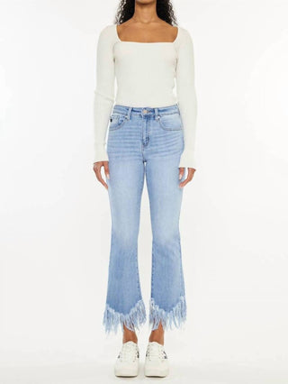 Kancan - Calça jeans feminina cropped bootcut de cintura alta